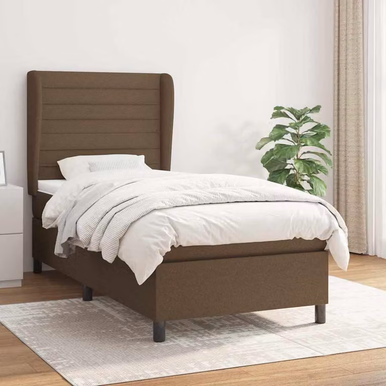vidaXL Giroletto a Molle con Materasso Ibrido in Tessuto Marrone e Bianco L/P/H: 190 x 90 x 25 cm