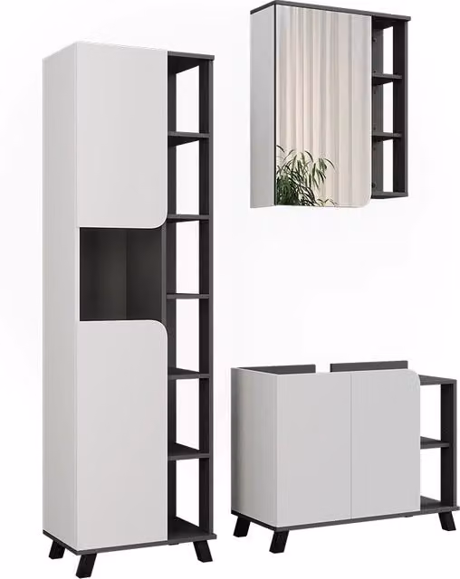 Set di mobili da bagno Karen Antracite/Bianco 3 pezzi Vicco