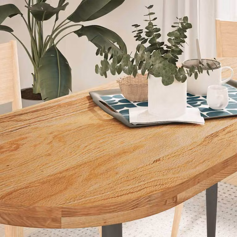 Piano Tavolo Ovale in Rovere Massello vidaXL, Marrone Chiaro, L 140 cm x P 60 cm x H 4 cm