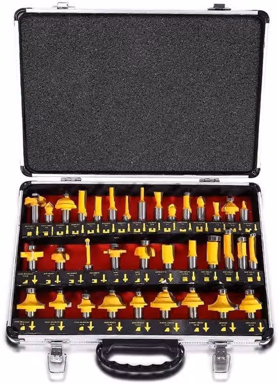 set di frese per legno da 35 pezzi - set di frese con scatola di immagazzinamento e gambo da 1/2 pollice (giallo)
