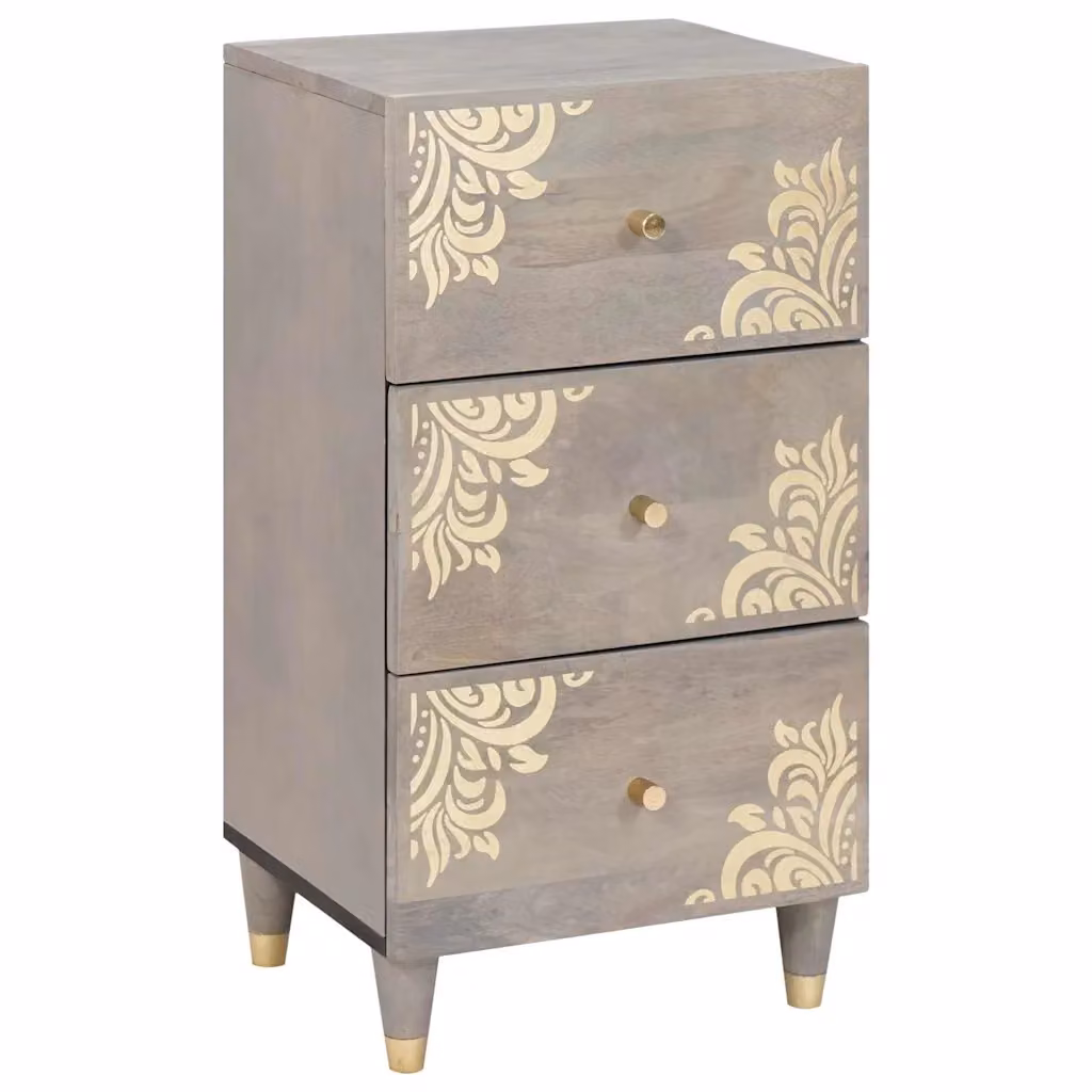 Credenza moderna vidaXL in legno di mango massello, colore grigio e oro, L: 40 cm, P: 33 cm, H: 75 cm