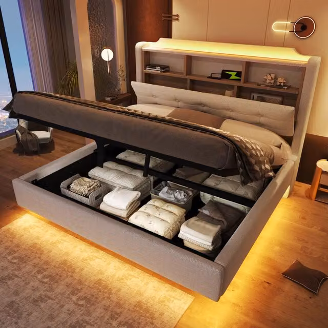 letto imbottito lino beige 140 x 200 cm