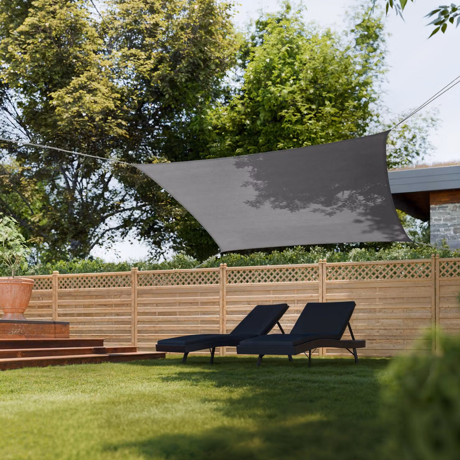 Tenda parasole Sunny tectake in materiale HDPE resistente alle intemperie con protezione UV, grigio, L: 400 cm, P: 300 cm, H: 14 cm – 2