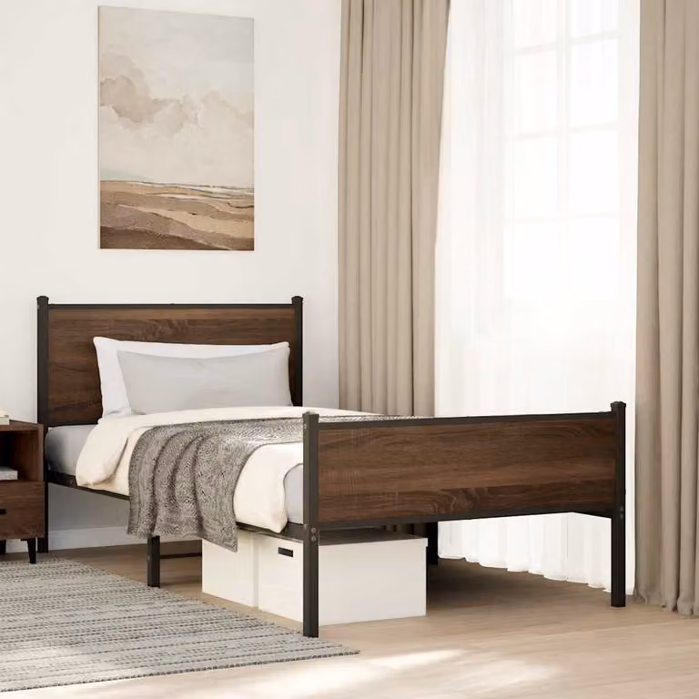 vidaXL Giroletto in Metallo Marrone Rovere senza Materasso L/P/H: 100 x 200 cm