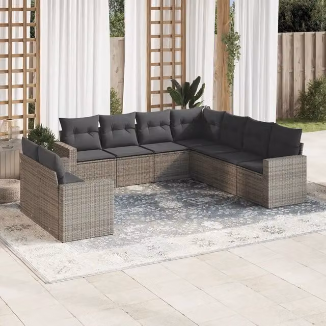 Set Divano da Giardino 9 pz con Cuscini Grigio in Polyrattan 3251487