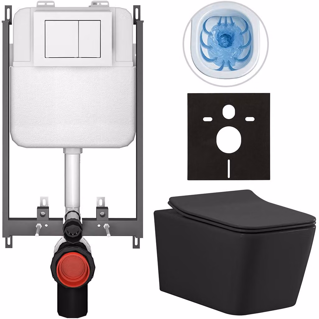 CERANO - Set WC da incasso Forte - nero opaco - pulsante Prime/Maxio, bianco - da incasso - 51x36 cm