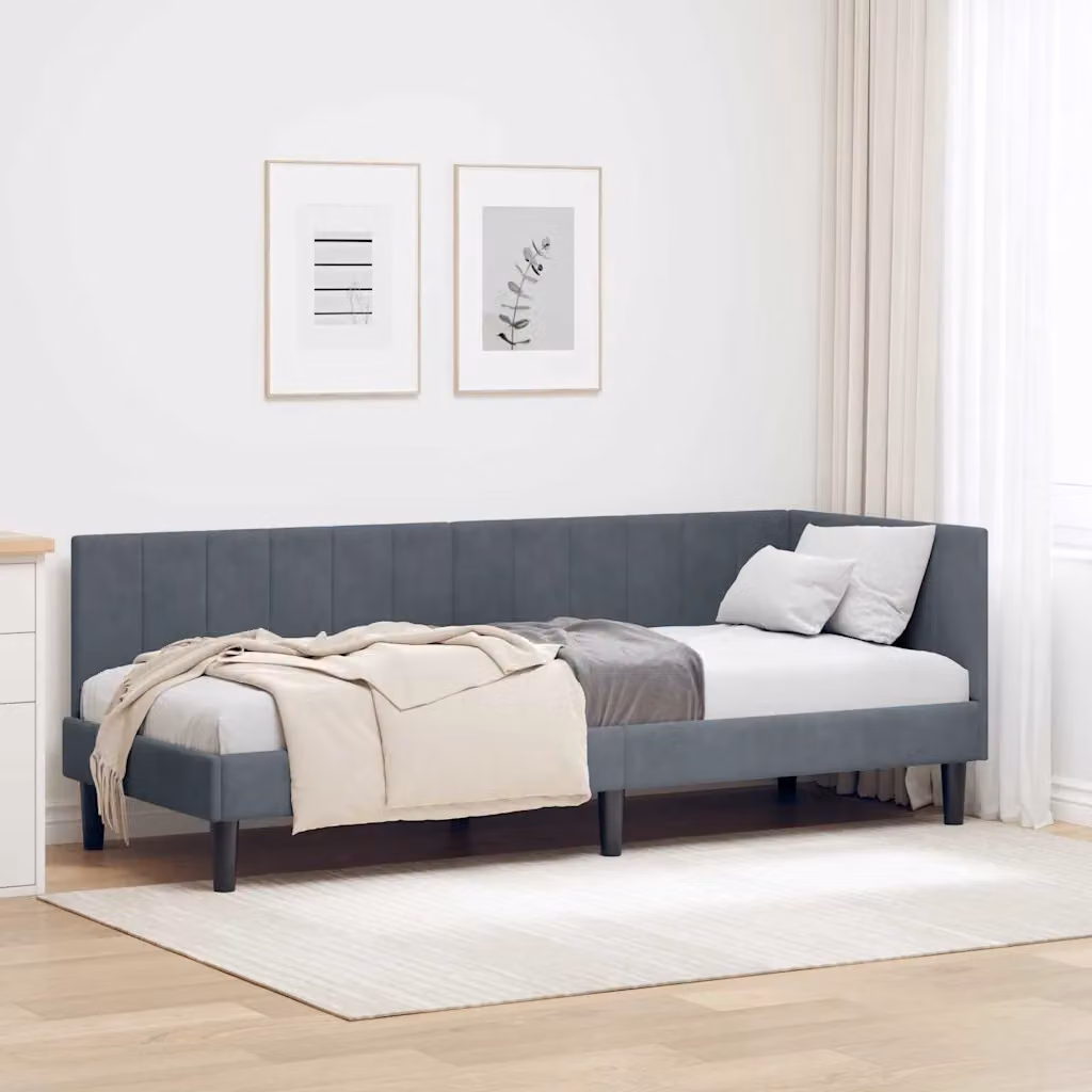 vidaXL Cornice del letto ad angolo asimmetrica in velluto grigio L: 200 cm, P: 80 cm, H: 72 cm – 1