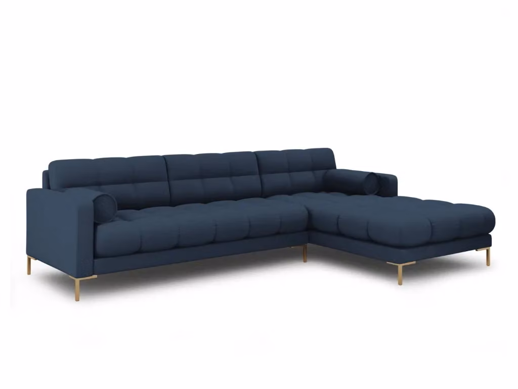 Divano angolare destro Bali di Cosmopolitan Design, modello a 5 posti in tessuto blu e oro con design moderno per il tuo living, L/P/H: 293 x 185 x 75 cm – 2