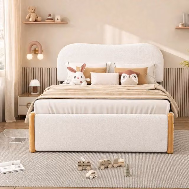Letto imbottito 140x200 cm bianco con letto estraibile laterale