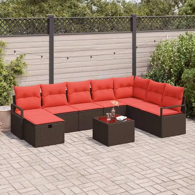 Set di divani 9 pz Marrone polyrattan 3359243