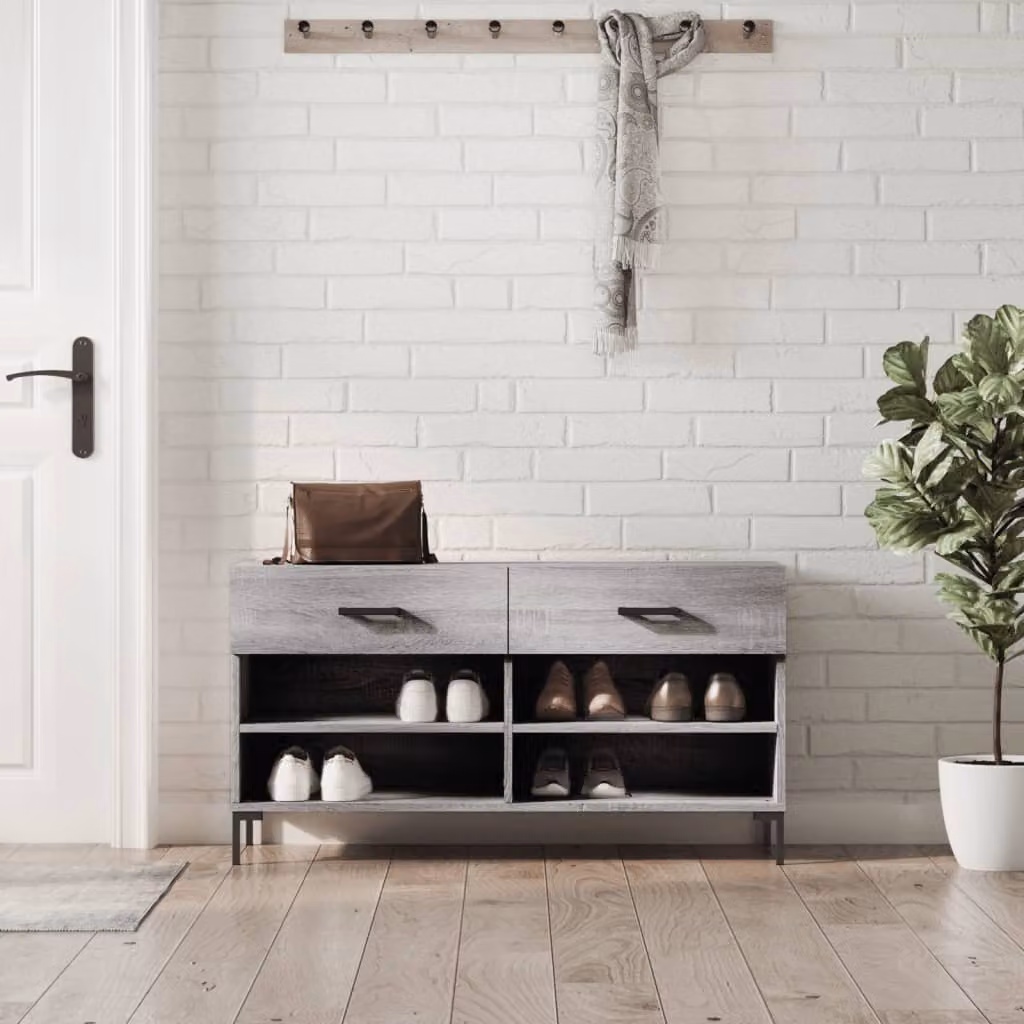 Panca porta scarpe vidaXL in stile industriale, Grigio Sonoma, L 102 x P 35 x H 55 cm
