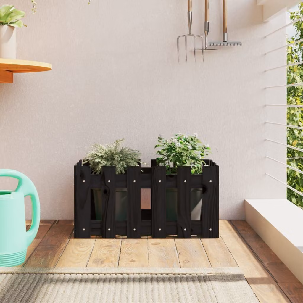 Fioriera da giardino a recinzione vidaXL in legno di pino massello, colore nero, L 60 x P 30 x H 30 cm
