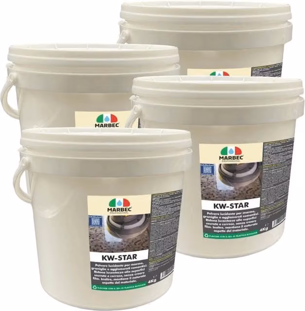 Cristallizzante per marmo KW-STAR colore bianco, confezione da 4 pezzi da 4 kg ciascuno