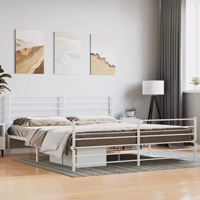 Giroletto con testiera e pediera in metallo bianco vidaXL L/P: 180 x 200 cm