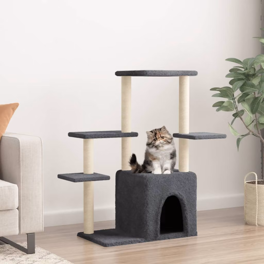 Albero per gatti vidaXL con tiragraffi in sisal e cucce, grigio, Altezza: 97,5 cm