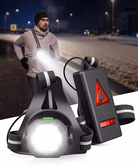 Illuminazione per corsa a piedi - Lampada toracica - Lampada toracica per corsa - Lampada toracica per escursionismo - Ricaricabile tramite USB - Gilet da corsa