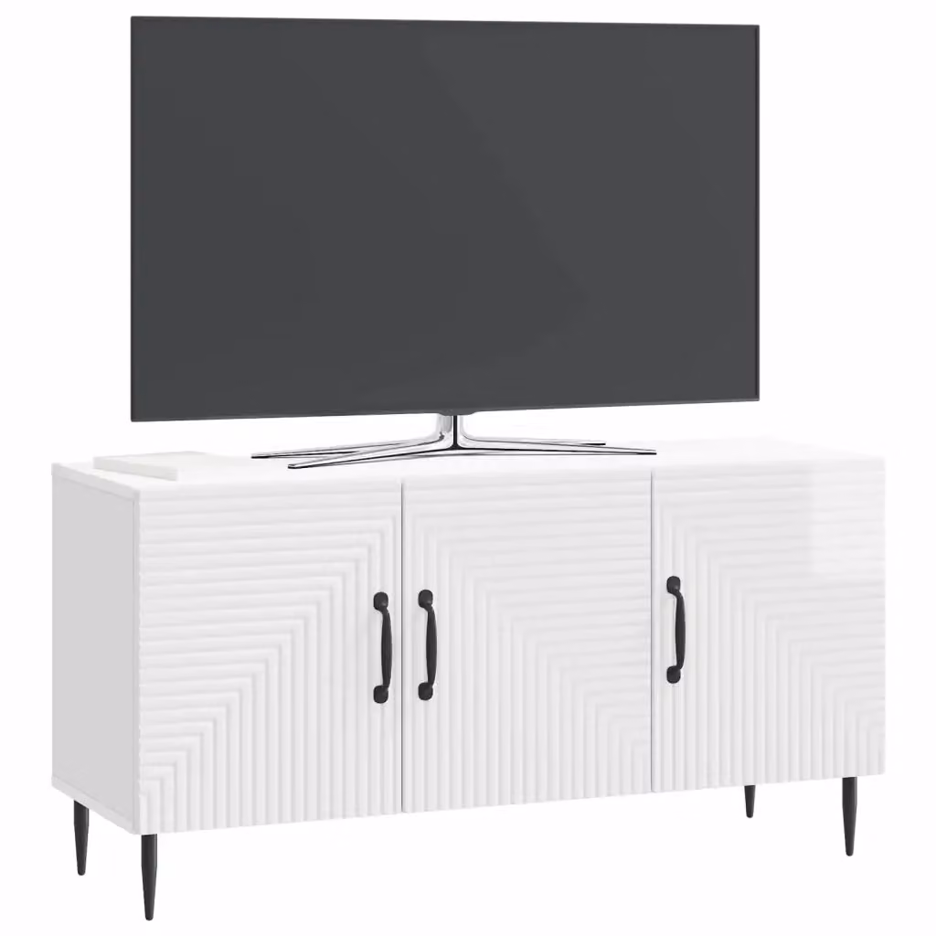 Mobile TV-Credenza Moderno Design In Bianco Lucido L: 99 cm, P: 34,5 cm, H: 50 cm – 2