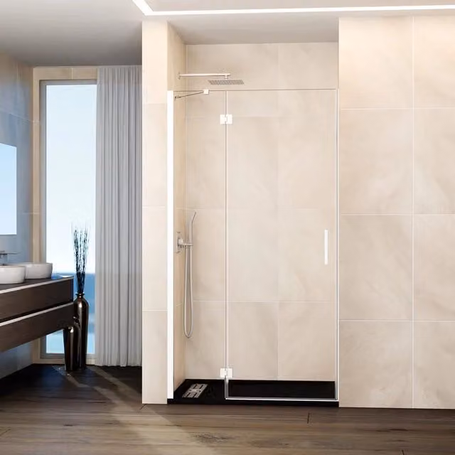 Box doccia frontale GLASS fisso + porta battente chiusura magnetica 125 cm (122-125; fisso 60+porta 65) bianco