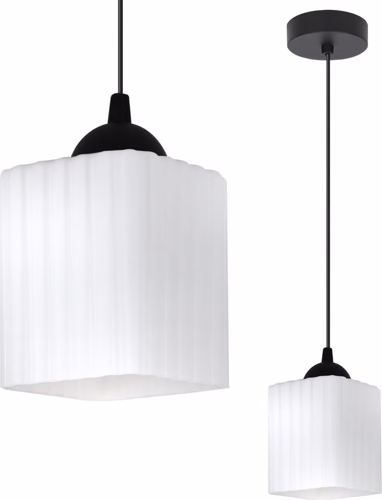 Lampada a sospensione RIFFLE nero 1 luce cubo bianco E27