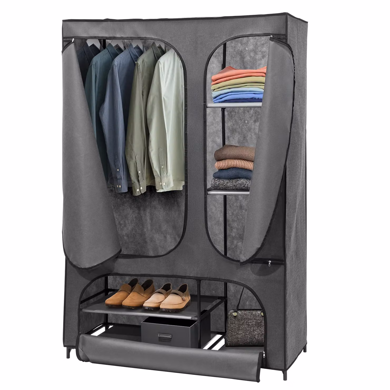 Armadio Guardaroba Vestiamo Casa Grigio con Scarpiera e 7 Ripiani H 170 cm x L 115 cm x P 45 cm