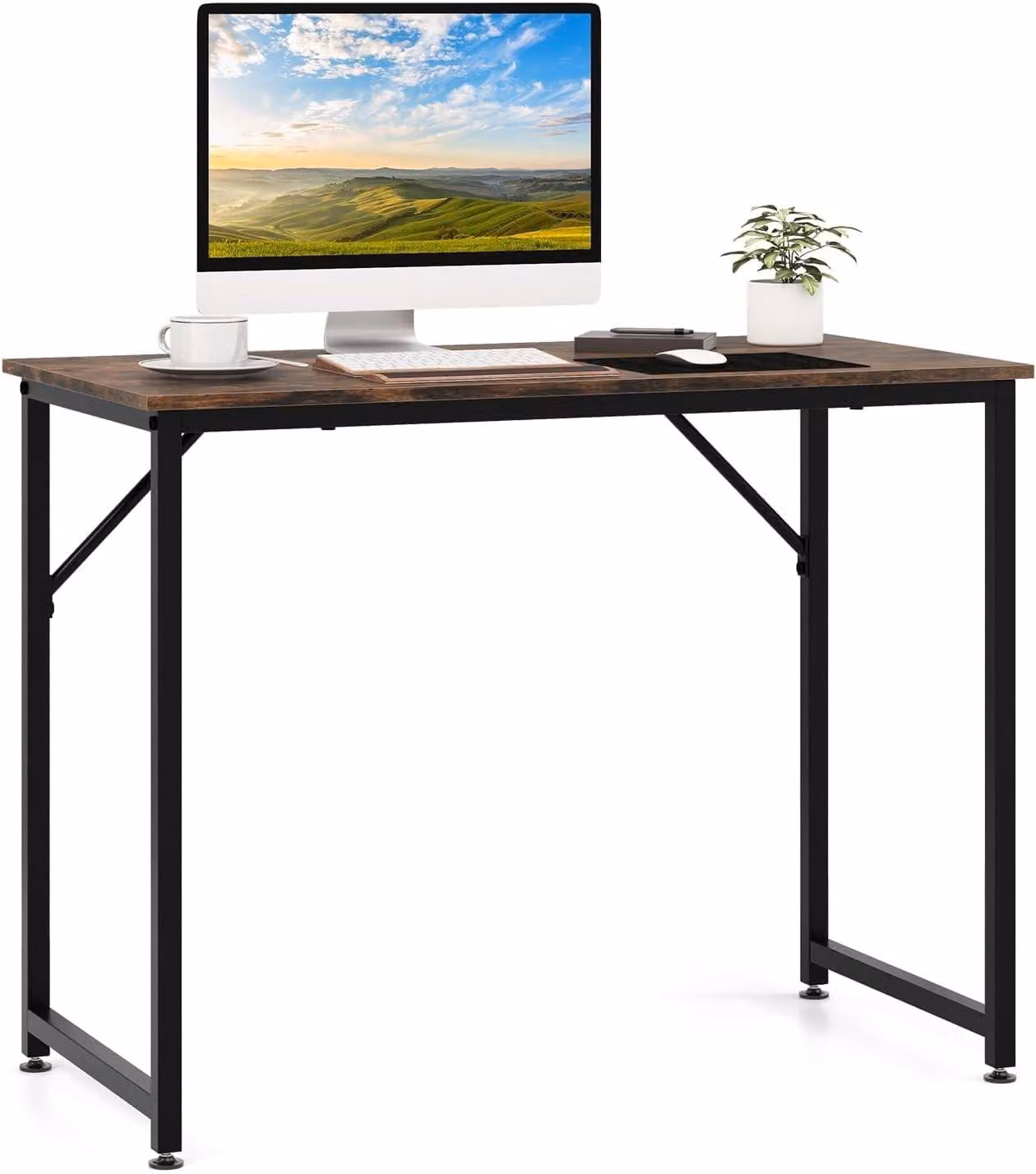 Solidchoice - Scrivania moderna con spazio contenitivo, 100 cm, color marrone rustico