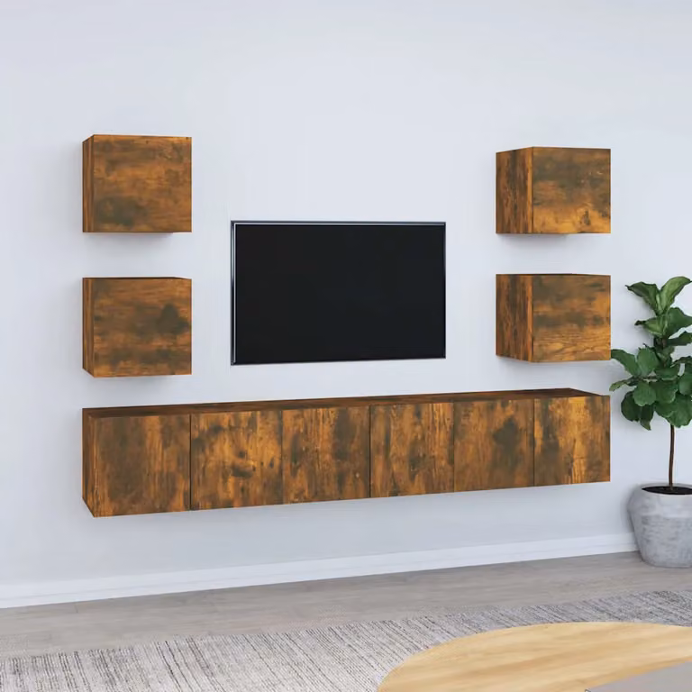 Set di mobili porta TV moderno vidaXL in legno multistrato marrone da 7 pezzi per soggiorno