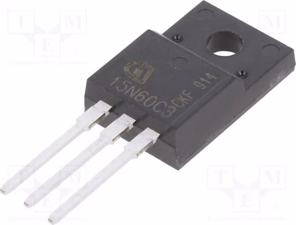 1 x Transistor: MOSFET unipolare N-channel, 9,4A Idm: 45A, 650V, 34W, modello SPA15N60C3XKSA1