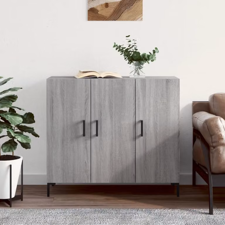 Credenza moderna vidaXL in legno multistrato e metallo, Grigio, L 90 x P 34 x H 80 cm