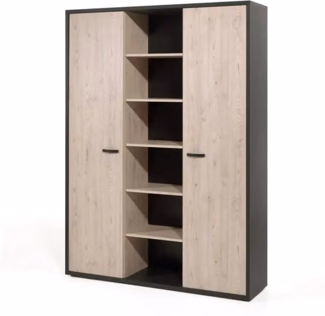 Mobile alto Meublorama per ufficio e casa con ante a battente e scaffali, colore marrone e nero, H: 216 cm, L: 160 cm, P: 40 cm