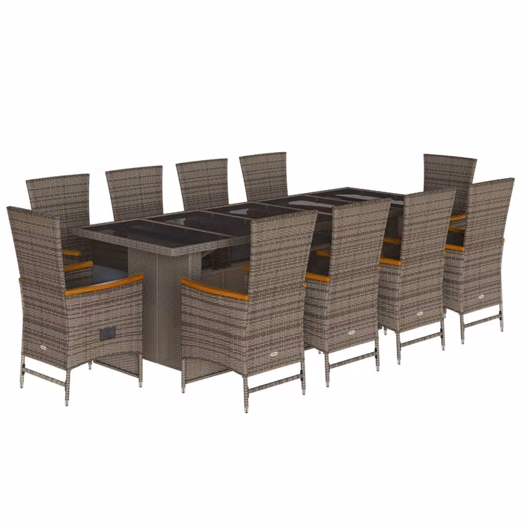 Set da Pranzo da Giardino 11pz con Cuscini in Polyrattan Grigio