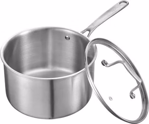Casseruola da cucina VEVOR in acciaio inox e alluminio color argento con coperchio in vetro, capacità 3,79 l