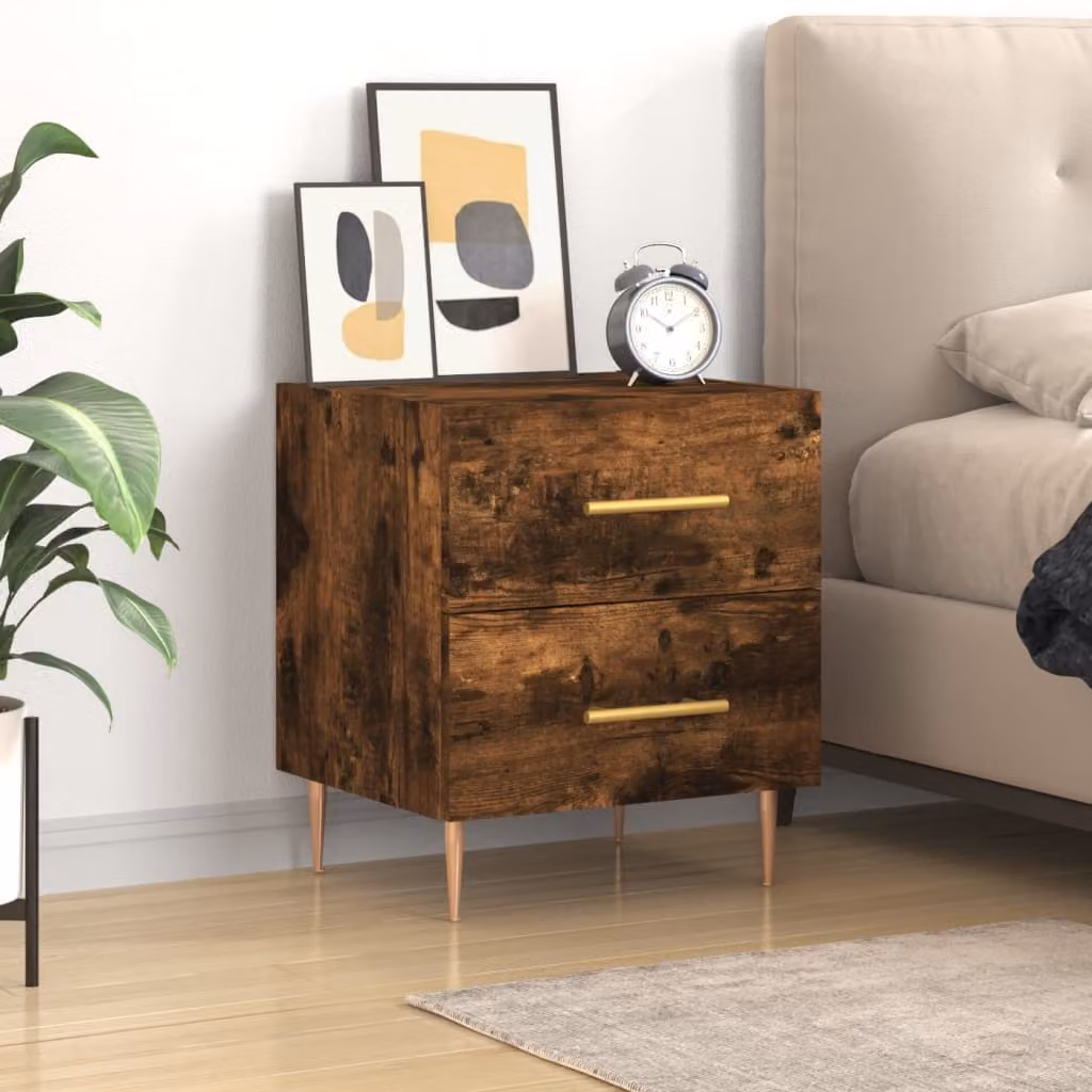 Comodino vidaXL in Legno Rovere Fumo, Design Moderno per Camera da Letto, L 40 cm x P 35 cm x H 47,5 cm