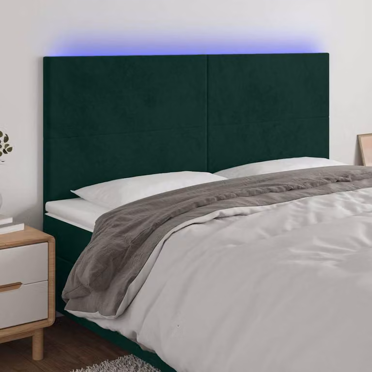 Testiera per letto vidaXL in velluto verde scuro con illuminazione LED e porta di ricarica USB, L 180 cm, H 128 cm, P 5 cm