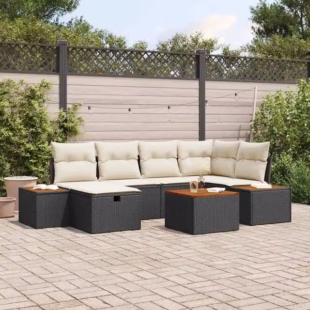 Set Divano da Giardino 7 pz Nero polyrattan 3360966