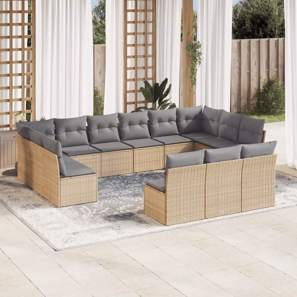 vidaXL Set Divano da Giardino 13 pz a forma di U in Polyrattan con Cuscini Beige e Grigio e Struttura in Acciaio – 1