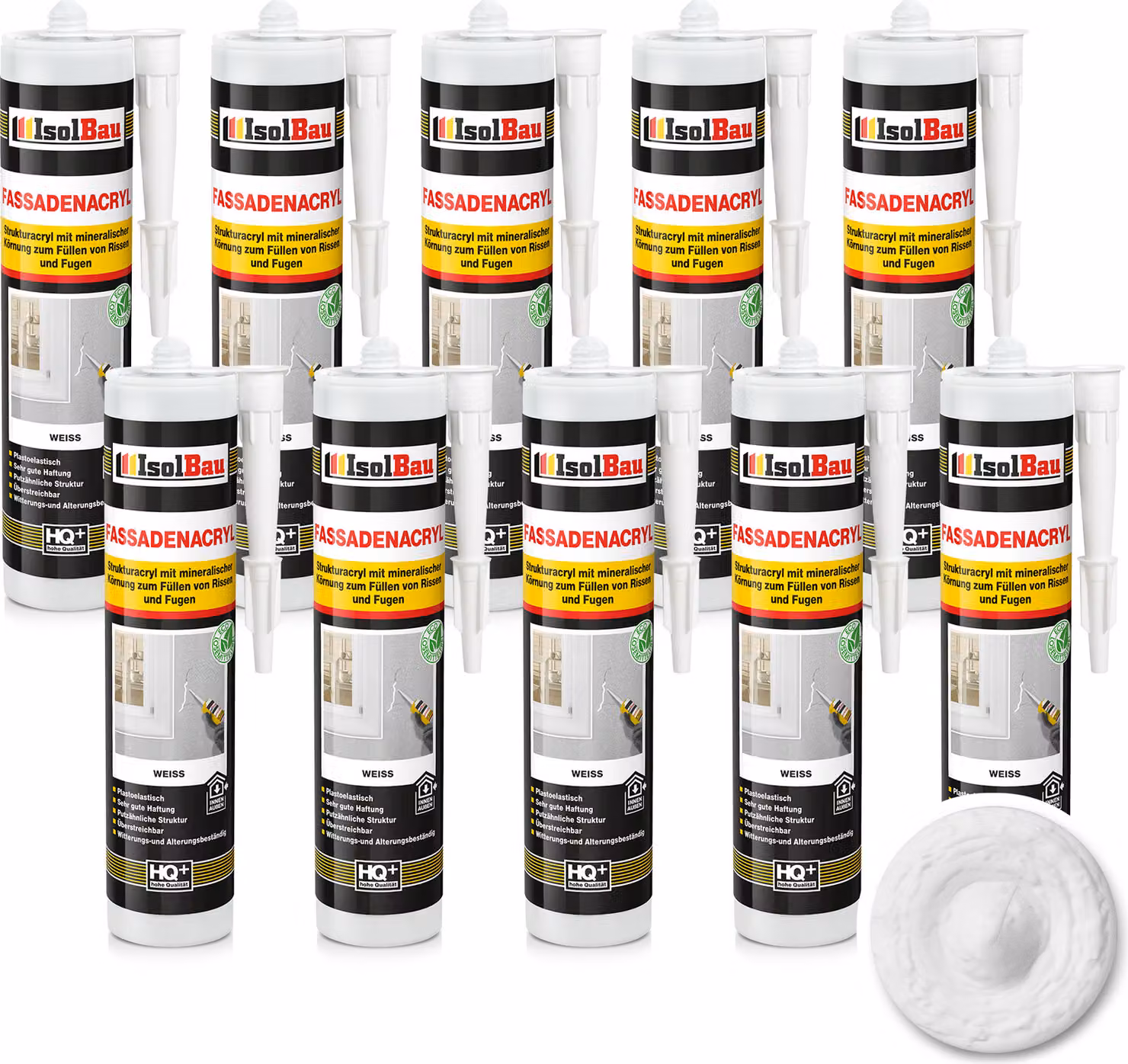 Isolbau, sigillante acrilico per facciate - 10 tubetti da 300 ml. Sigillante acrilico con granuli per riempire fessure e giunti sia all'interno che all'esterno - Colore bianco