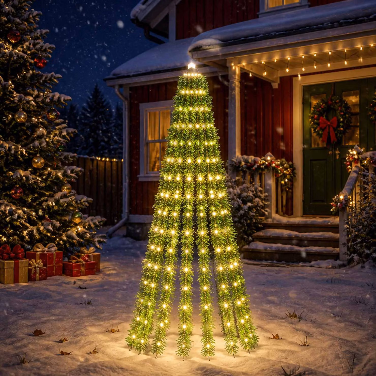 vidaXL Albero di Natale LED 150 cm 240 LED Bianco caldo Acciaio Verde