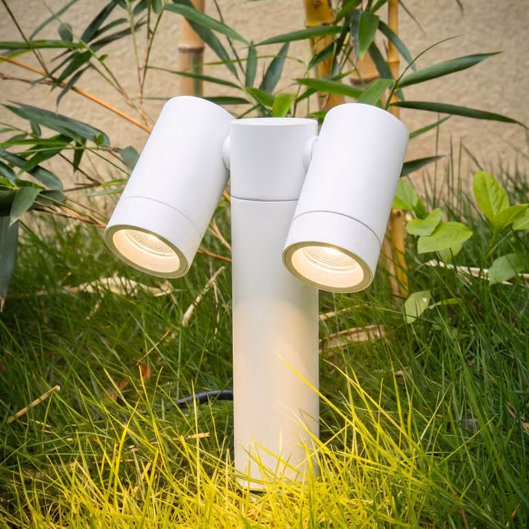 Faretto con picchetto PRIOS Tulimar, a 2 luci, bianco, IP65 Tulimar PRIOS, dimmerabile, Bianco / Opale, Alluminio, Moderno