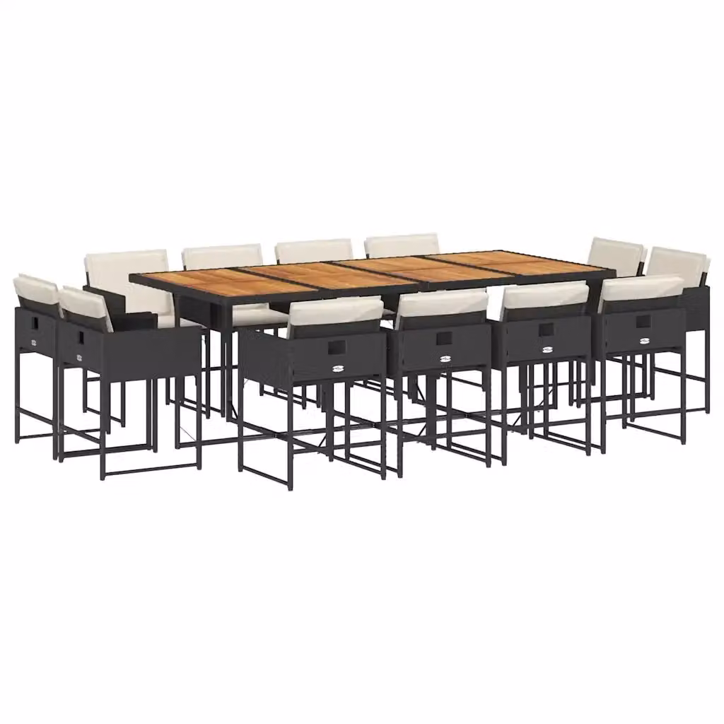 vidaXL Set da Pranzo da Giardino 13pz in Polyrattan e Legno di Acacia con Cuscini Nero e Bianco – 2