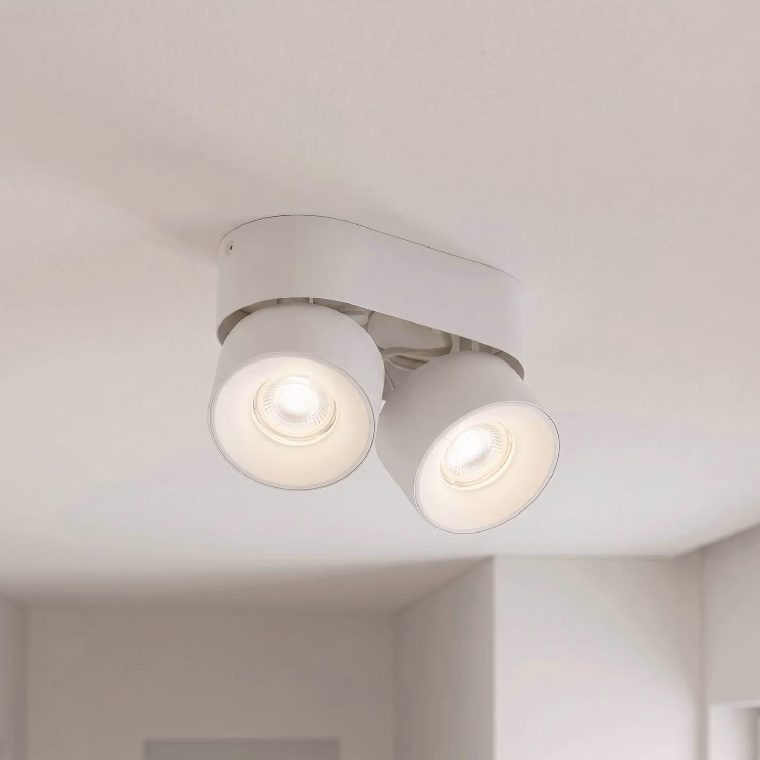 Faretto PRIOS Rotari basic, a 2 luci, bianco, lunghezza 18 cm, GU10 basic PRIOS, dimmerabile, Bianco / Opale, Soggiorno / Sala da pranzo, Metallo, Moderno, Downlight