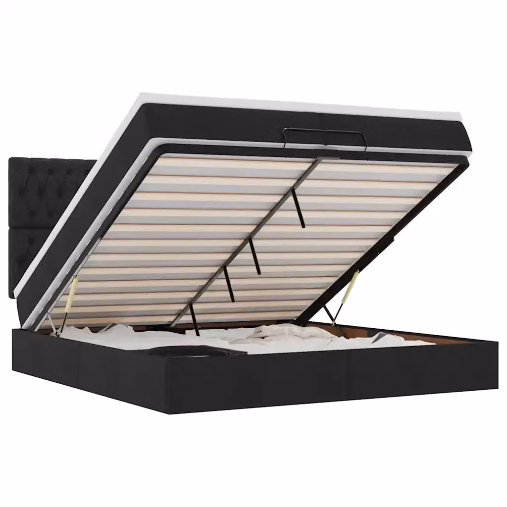 Letto con contenitore a sollevamento vidaXL in tessuto nero e bianco L: 200 cm, P: 200 cm, H: 280 cm – 2