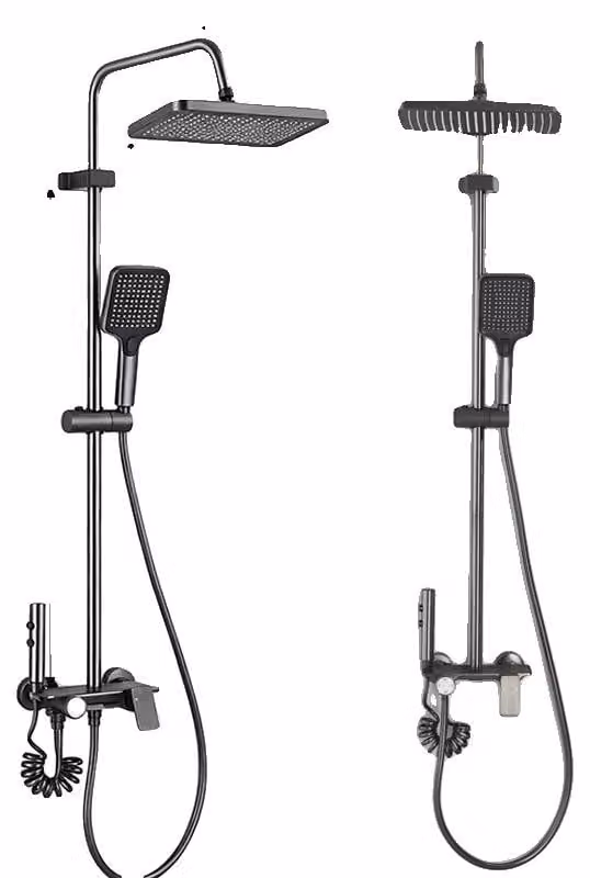 Sistema doccia, soffione a pioggia, doccetta, grigio gunmetal