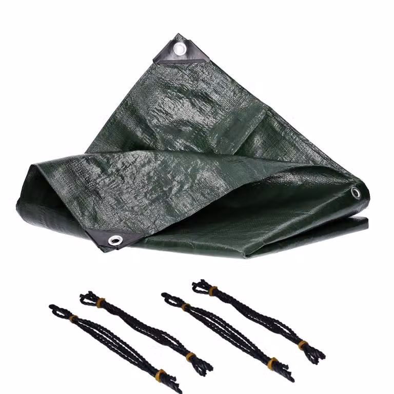 Telone di copertura, 5 x 6 metri, in tessuto da 260 g/m², verde, con corde di fissaggio incluse, rinforzi agli angoli e sui bordi