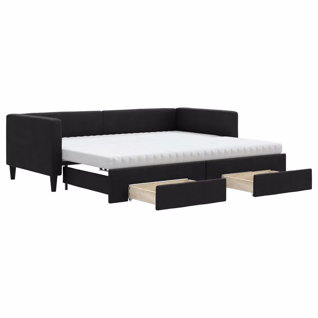 Divano Letto Estraibile con Cassetti vidaXL in Tessuto Nero L/P/H: 90 x 190 x 68 cm – 2