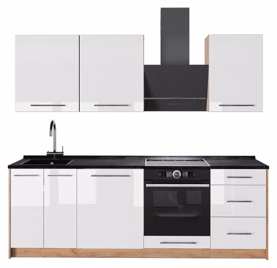 Cucina componibile Vicco Fame-Line Bianco lucido/Rovere dorato 230 cm, PL Antracite, Model 63997