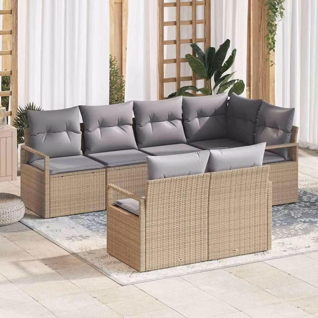 Maison Exclusive - Set di divani componibili, 7 pezzi, color beige [Materiale sintetico]: rattan sintetico