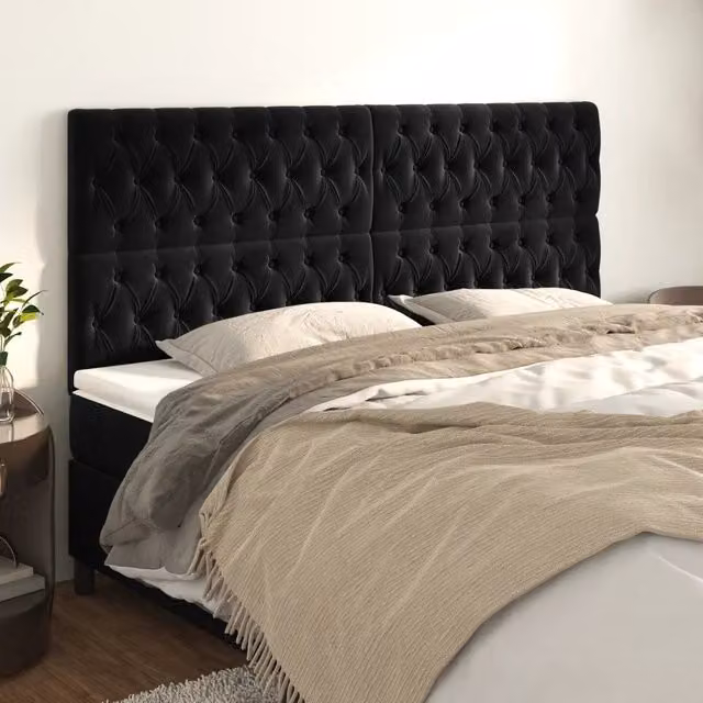 Testiera Nera 200x7x118/128 cm Velluto 3116736