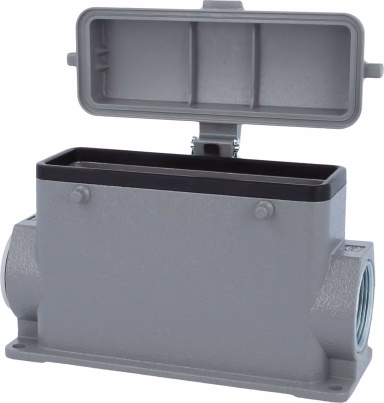 HARTING Han 24B Alloggiamento base alto, 1xM32 uscita cavo laterale, per 2 staffe (nella parte superiore) con cappuccio protettivo in plastica