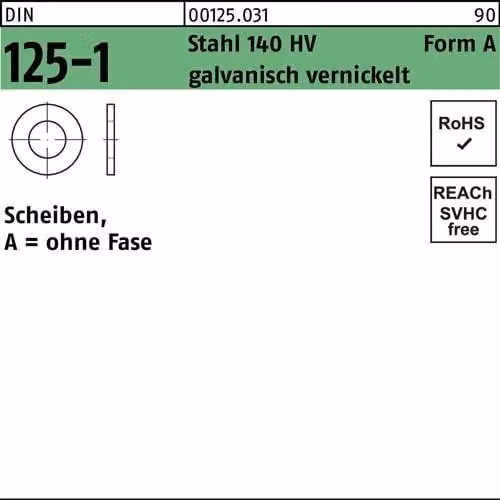 Rondelle Reyher DIN 125 St. 140 HV A 4.3 nichelate 001250310043000 (1000 pezzi)