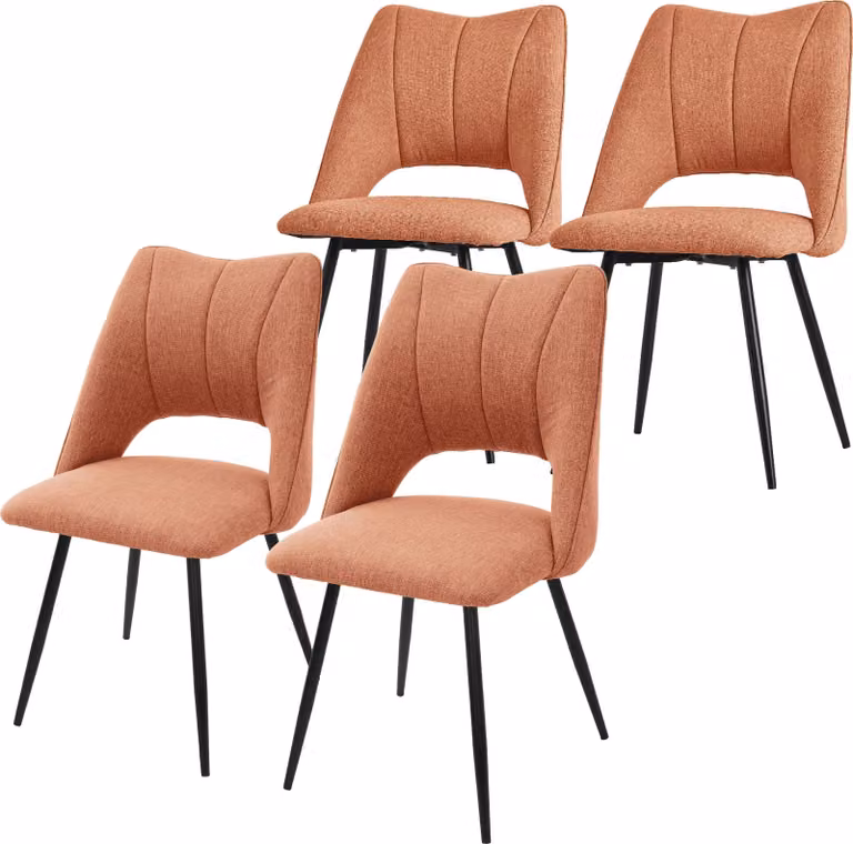 Set di 4 sedie da pranzo ML-Design, arancione, seduta in poliestere con gambe in metallo nero, sedie da cucina con schienale